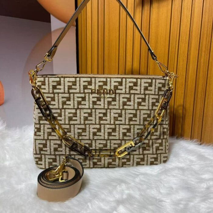 Fendi Olock Zip Tapestry Fabric Bag Dove Brown 35Cm 8BR805ALFVF1IQU - Image 2