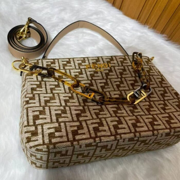 Fendi Olock Zip Tapestry Fabric Bag Dove Brown 35Cm 8BR805ALFVF1IQU - Image 5