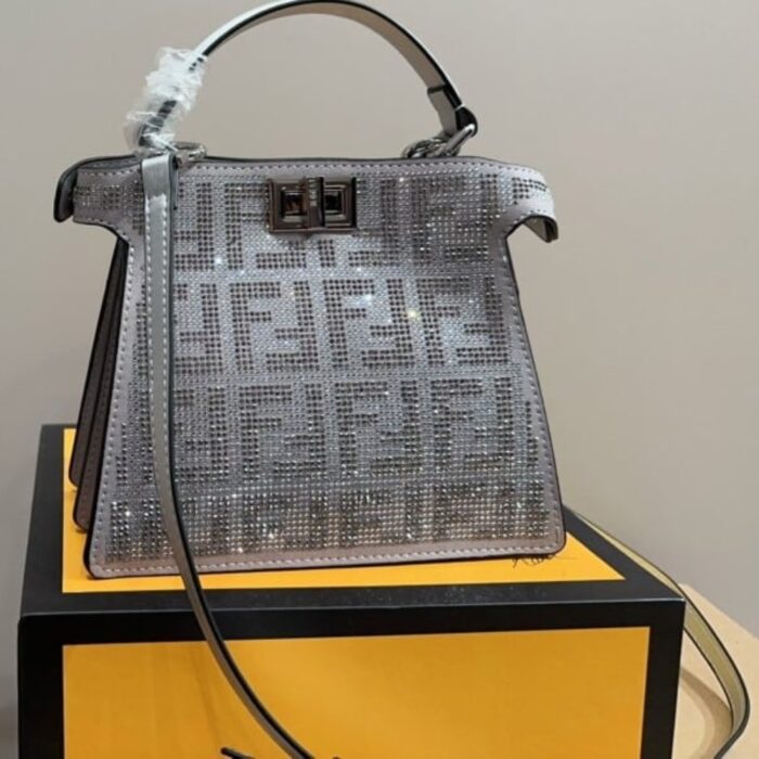 Fendi Peekaboo Iseeu Petite Silver Leather Bag With Crystal FF Motif 21cm 8BN335APKFF1JSU - Image 2