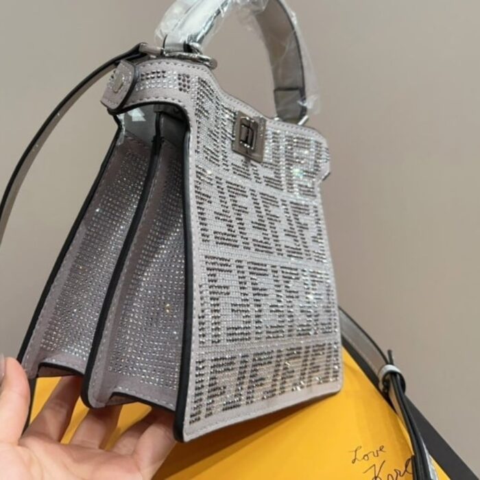 Fendi Peekaboo Iseeu Petite Silver Leather Bag With Crystal FF Motif 21cm 8BN335APKFF1JSU - Image 4