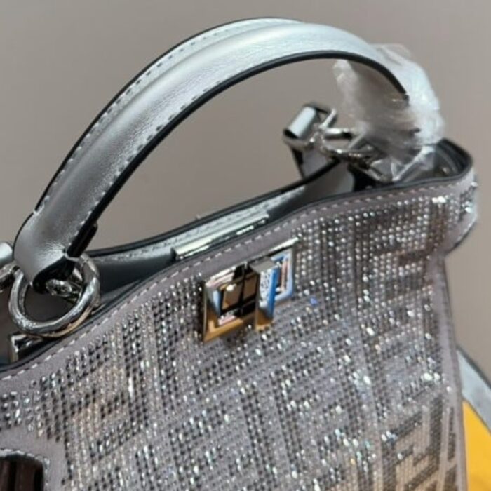 Fendi Peekaboo Iseeu Petite Silver Leather Bag With Crystal FF Motif 21cm 8BN335APKFF1JSU - Image 5