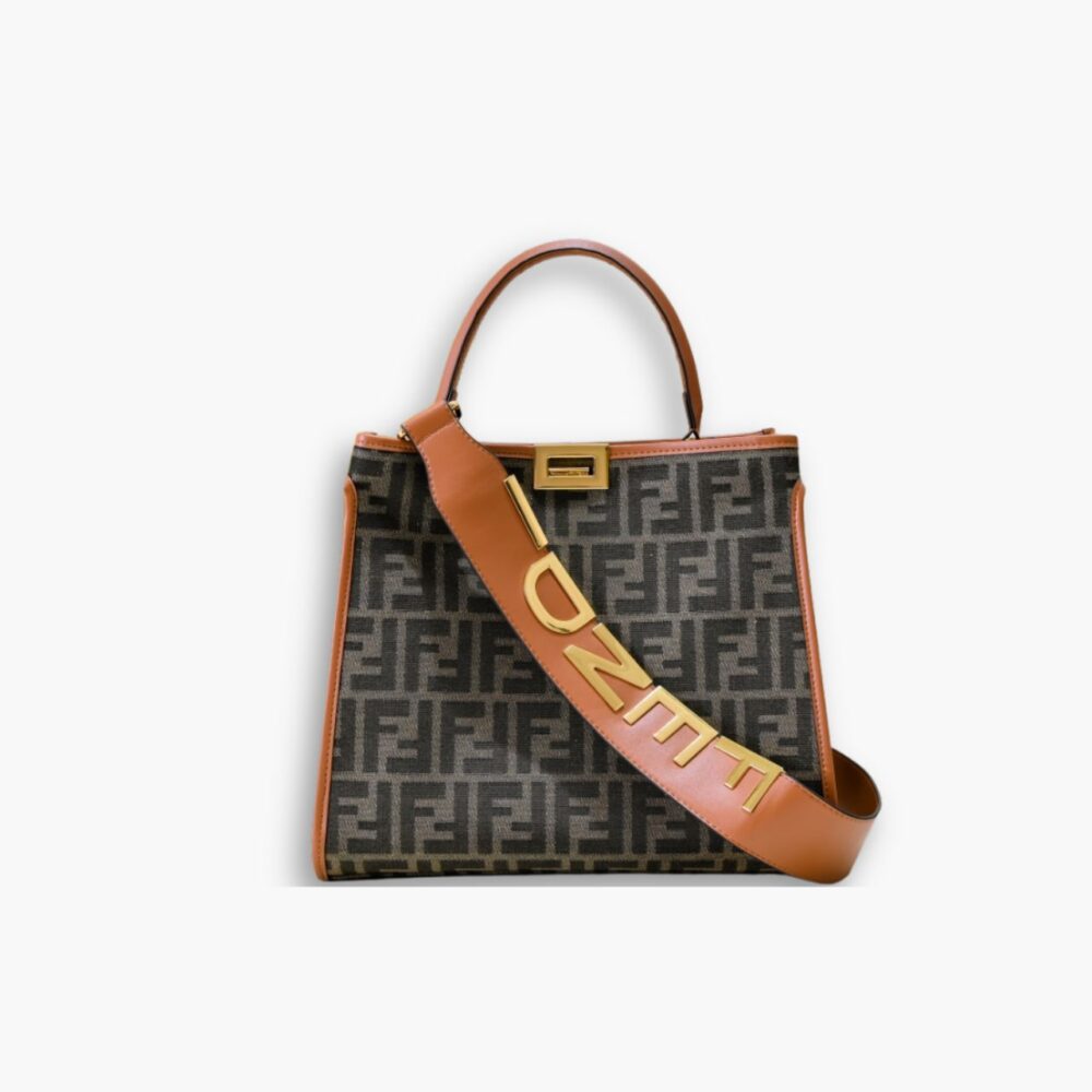 Fendi Peekaboo FF Logo Handbag Brown 30Cm