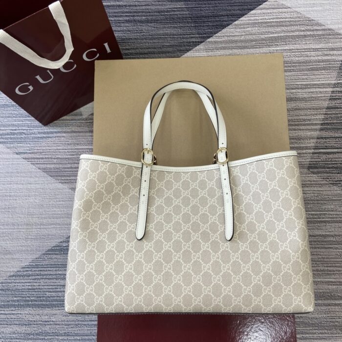 Gucci GG Emblem Large Tote Bag Beige And White GG Monogram Coated Fabric 38Cm 815213 FAD6L 9641 - Image 2