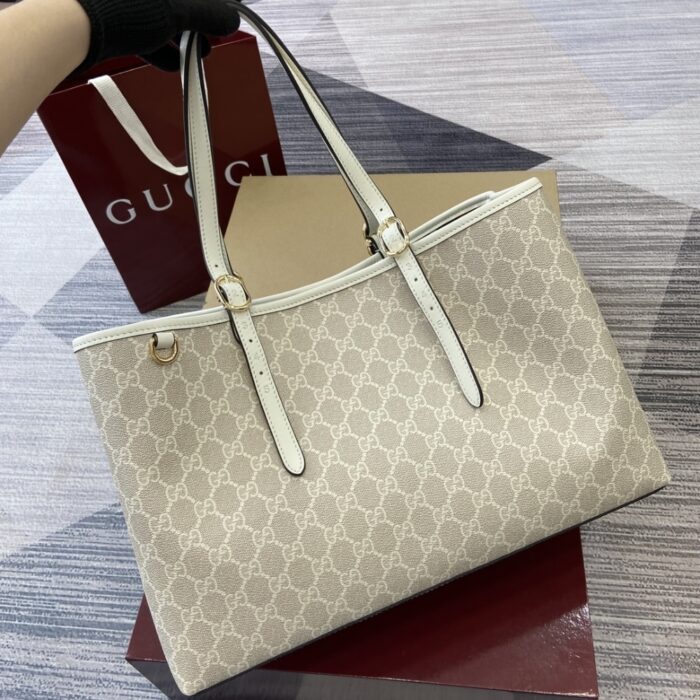 Gucci GG Emblem Large Tote Bag Beige And White GG Monogram Coated Fabric 38Cm 815213 FAD6L 9641 - Image 5