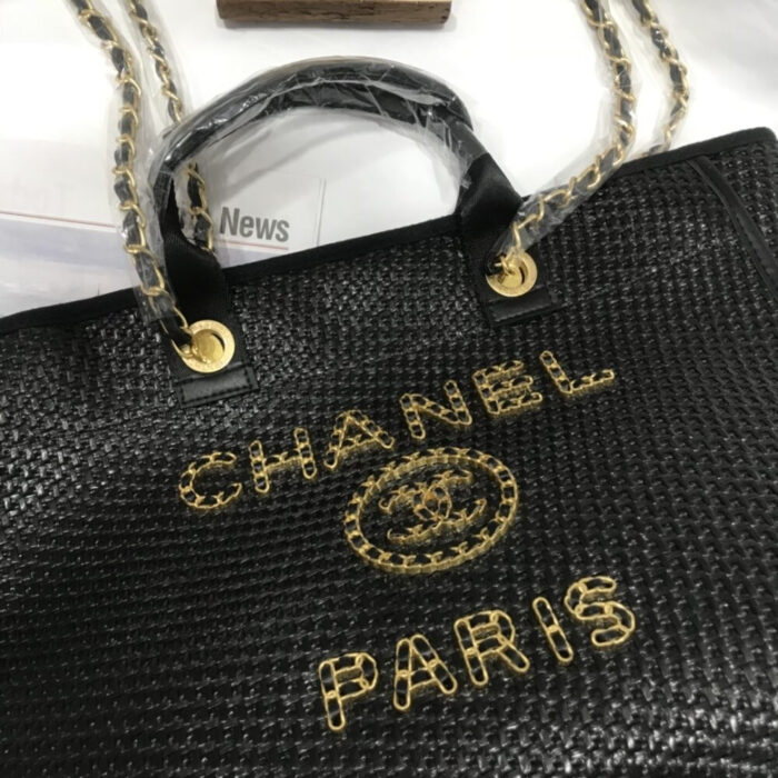 Chanel Deauville Large Shopping Bag Black 39cm - Image 4