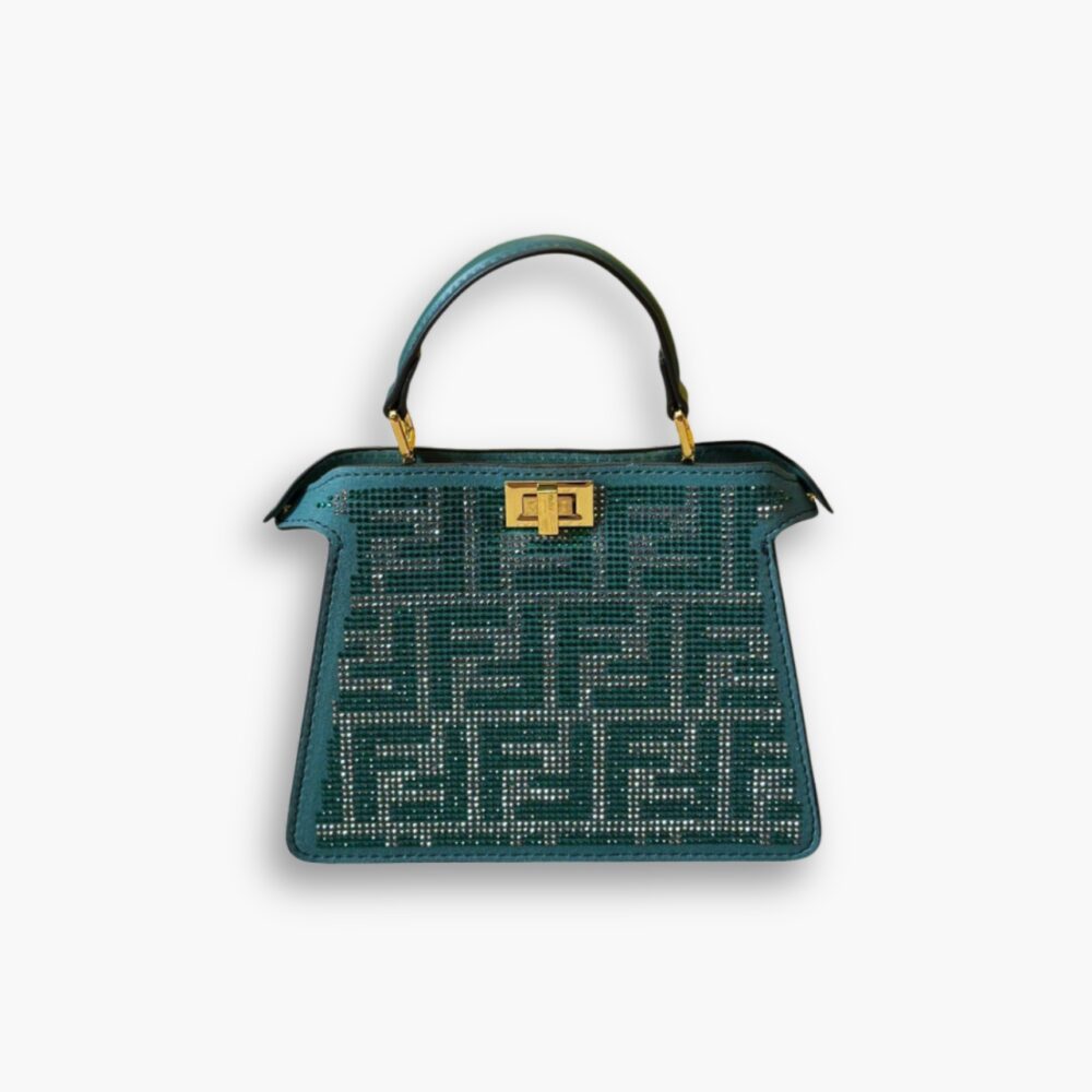 Fendi Peekaboo Iseeu Petite Bag With Crystal FF Motif Green 20Cm