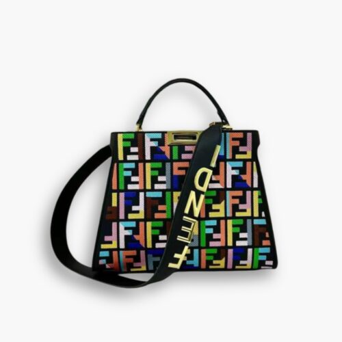 Fendi Peekaboo FF Logo Handbag Black 30Cm