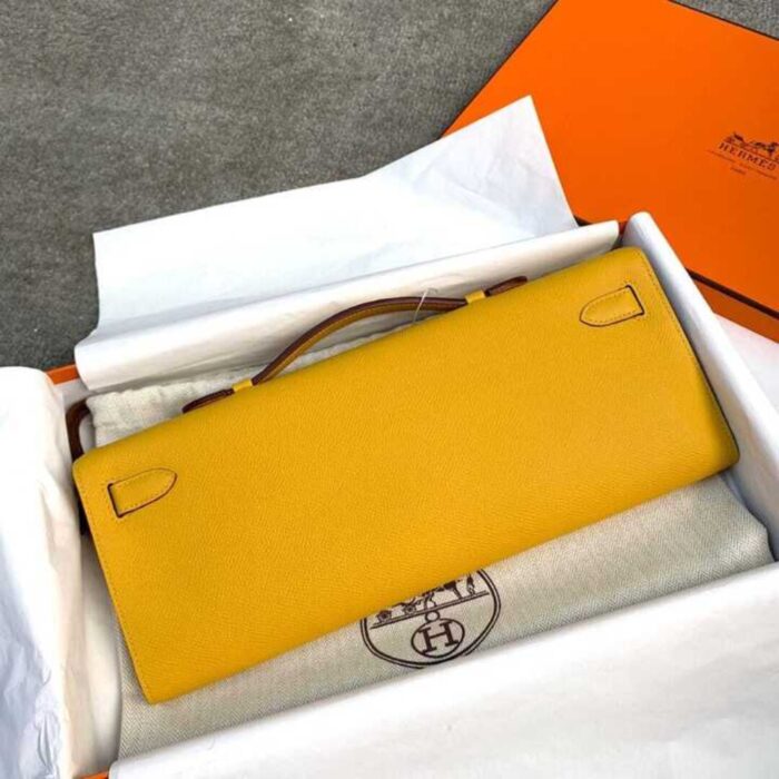 Hermes Kelly Cut Clutch Swift Gold Yellow 28Cm - Image 3