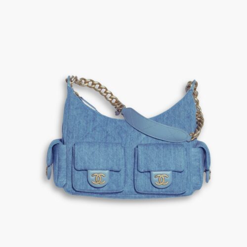 Chanel Large Hobo Bag Washed Denim And Gold Tone Metal Blue 31Cm AS5339 B19251 NG353