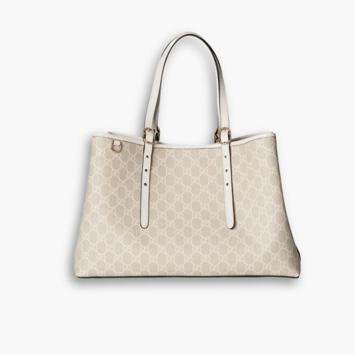 Gucci GG Emblem Large Tote Bag Beige And White GG Monogram Coated Fabric 38Cm 815213 FAD6L 9641