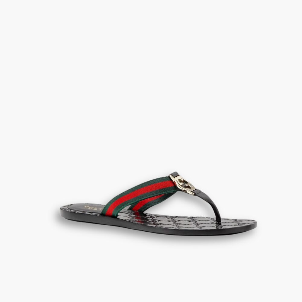 Gucci Double G Thong Leather Green And Red