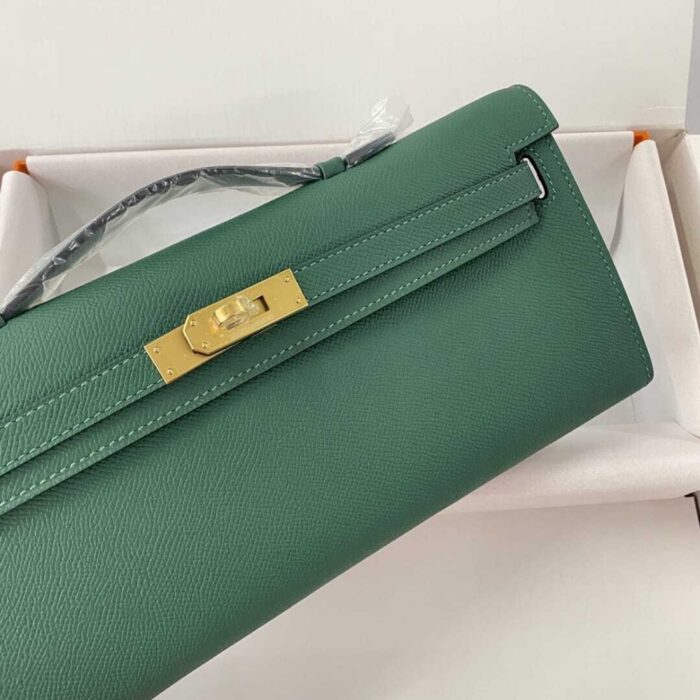 Hermes Kelly Cut Clutch Swift Gold Malachite 28Cm - Image 5