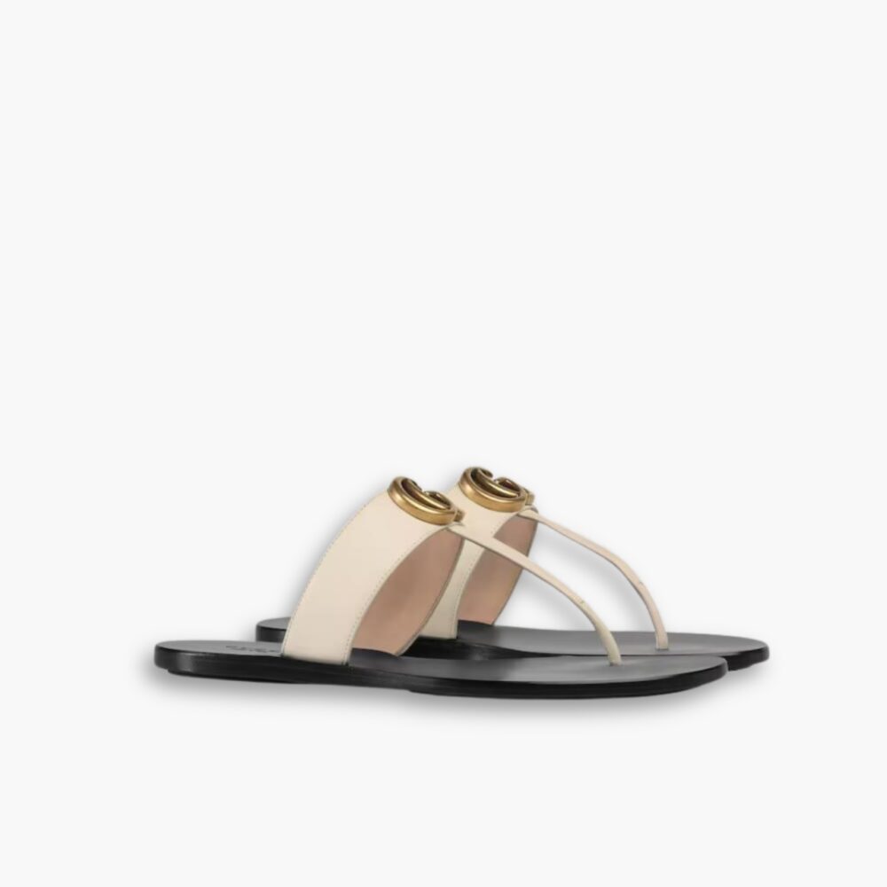 Gucci Double G Thong Leather White 497444 A3N00 9022