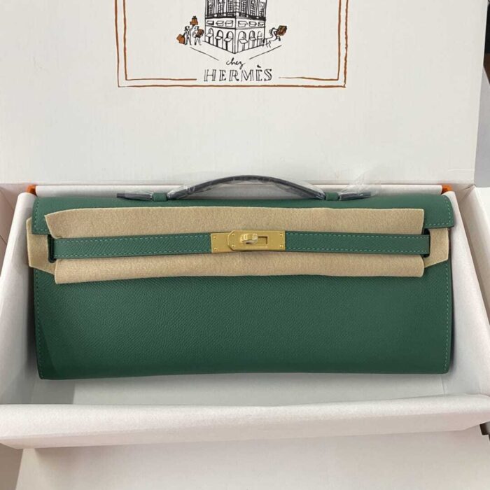 Hermes Kelly Cut Clutch Swift Gold Malachite 28Cm - Image 2