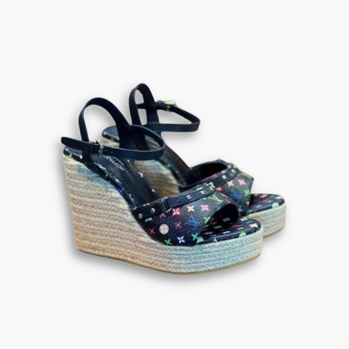 Louis Vuitton X Takashi Murakami Helios Wedge Sandal Black