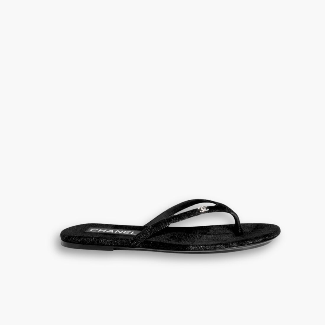 Chanel Thongs Purl Fabric With Silver CC Logo In Black