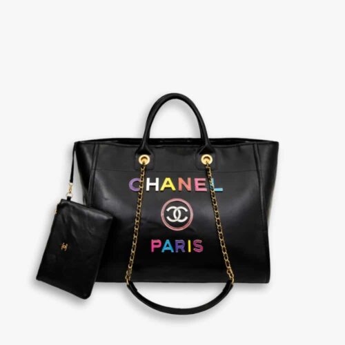 Chanel Large Deauville Bag Aged Gold Tone Metal Black 38cm A66941 B08030 94305