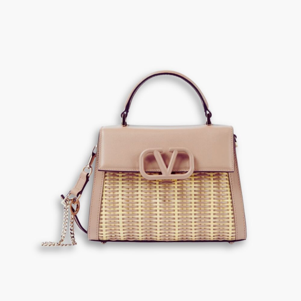 Valentino Garavani Small VSling Wicker Handbag Pink 22Cm