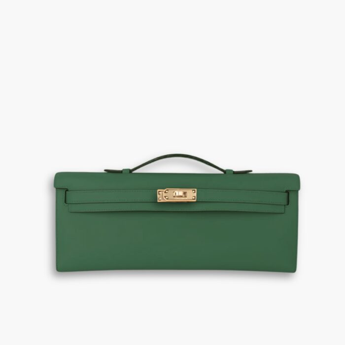 Hermes Kelly Cut Clutch Swift Gold Malachite 28Cm