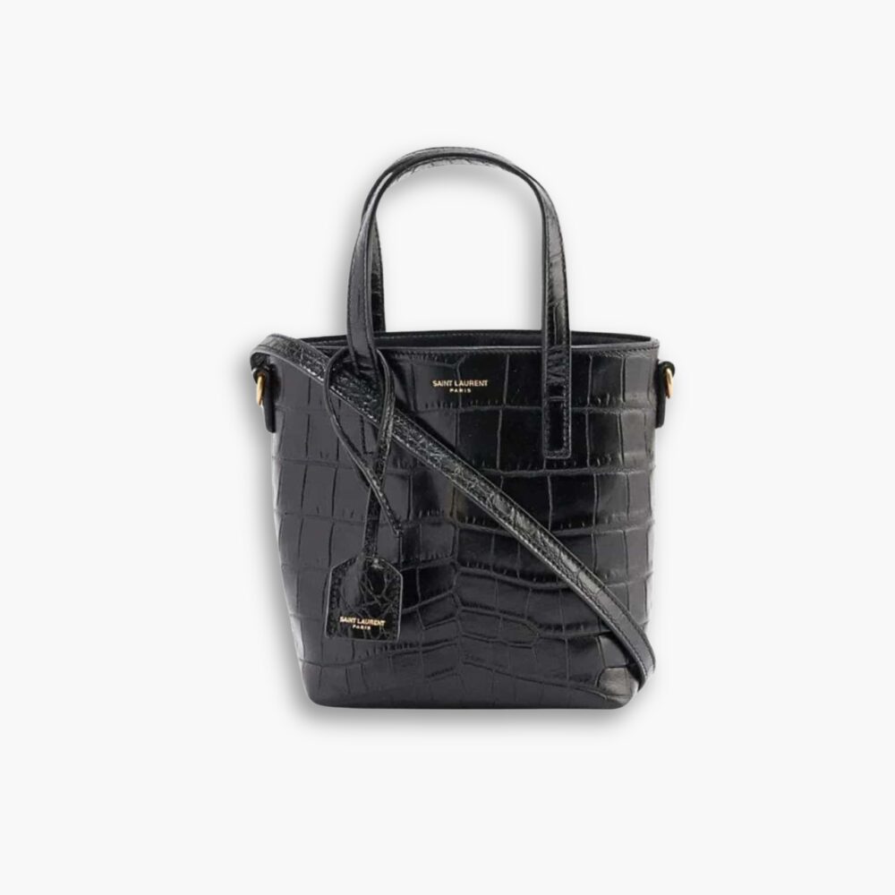 Saint Laurent Toy Shopping Tote Bag Crocodile Black 18cm