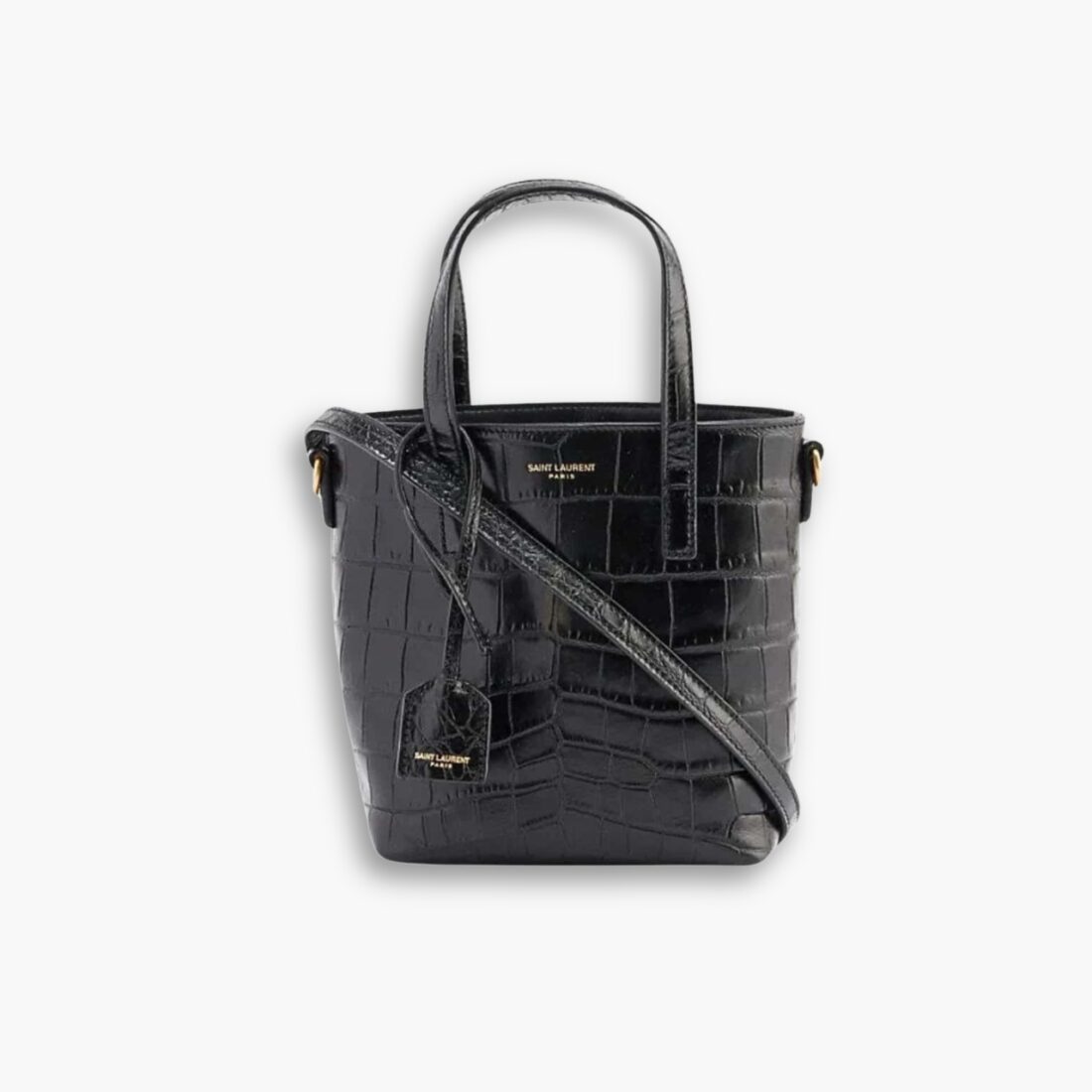 Saint Laurent Toy Shopping Tote Bag Crocodile Black 18cm