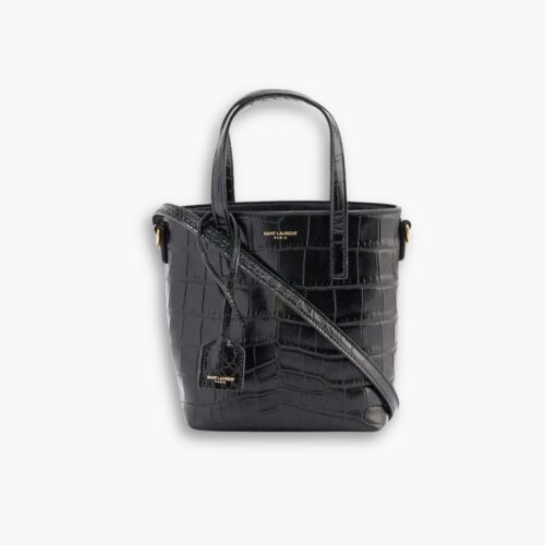 Saint Laurent Toy Shopping Tote Bag Crocodile Black 18cm