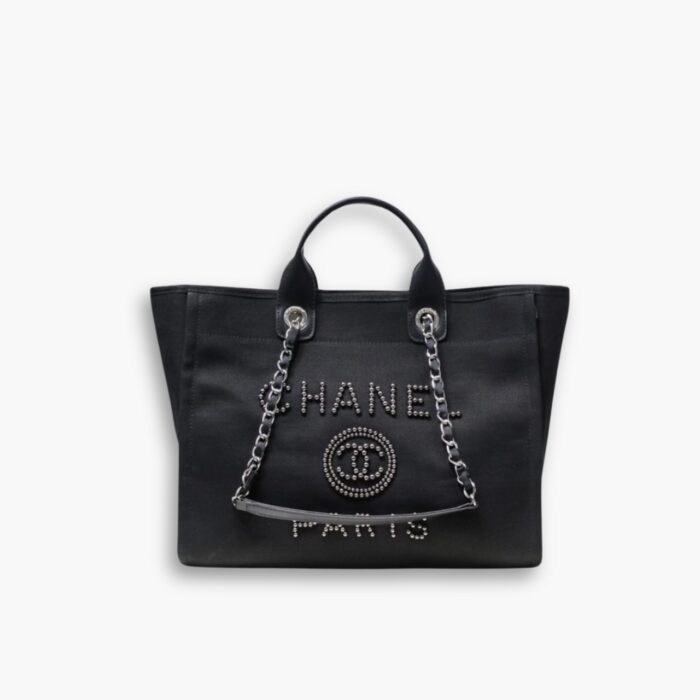 Chanel Deauville Large Shopping Bag Canvas Black 38cm