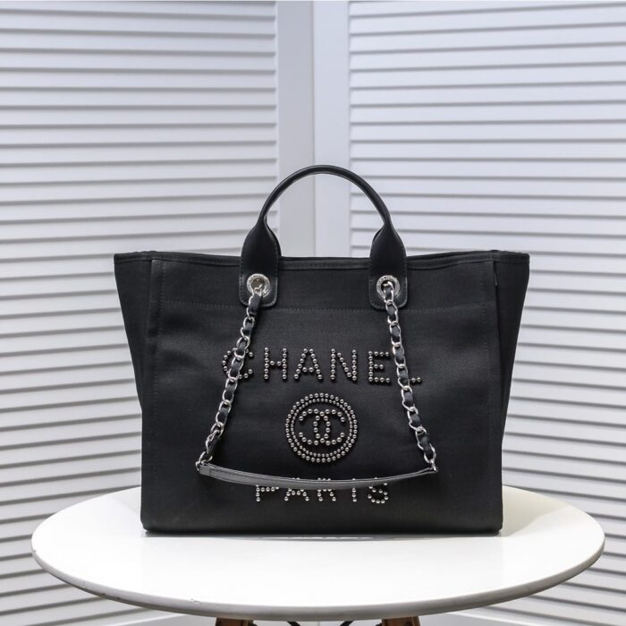 Chanel Deauville Large Shopping Bag Canvas Black 38cm - Image 2