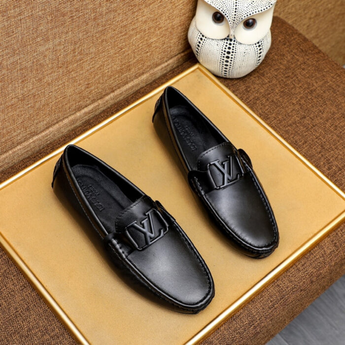 Louis Vuitton Loafer Matte Leather With Lv Logo In Black - Image 2