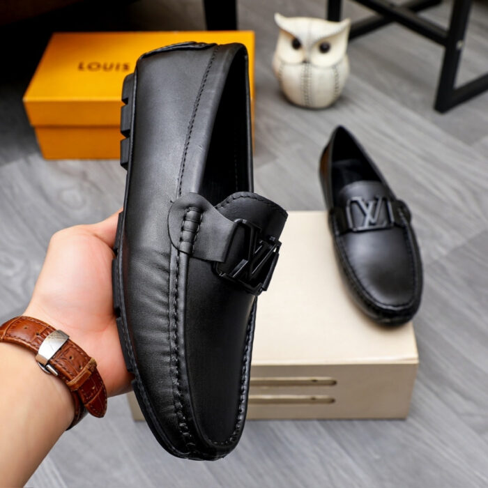 Louis Vuitton Loafer Matte Leather With Lv Logo In Black - Image 5