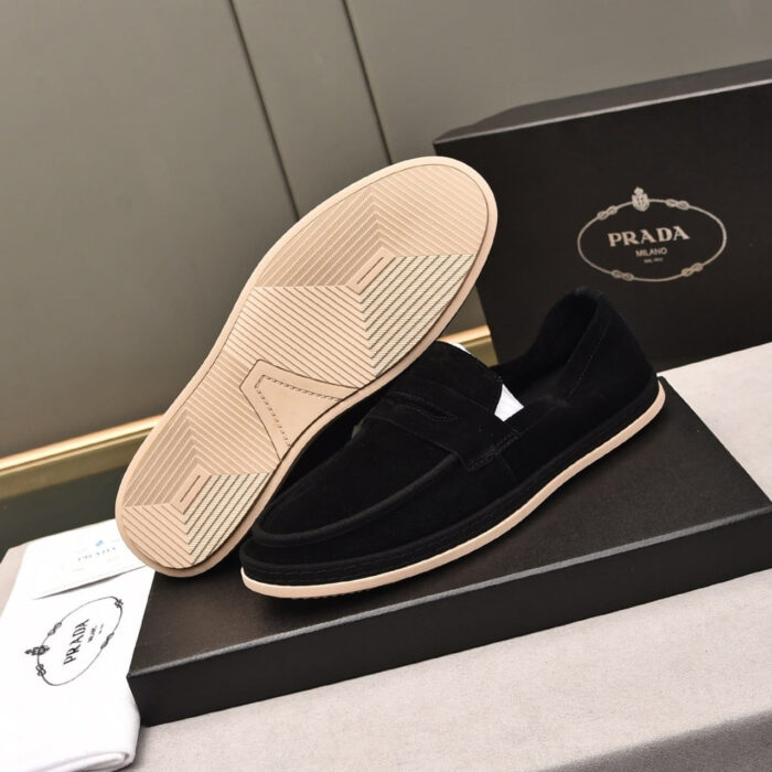 Prada Men Flat Loafers Suede Leather Black - Image 3