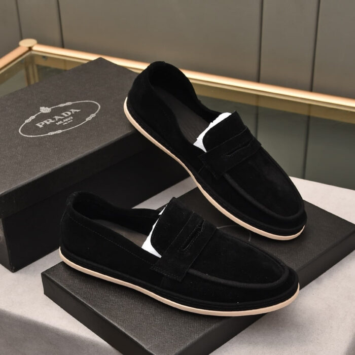 Prada Men Flat Loafers Suede Leather Black - Image 4