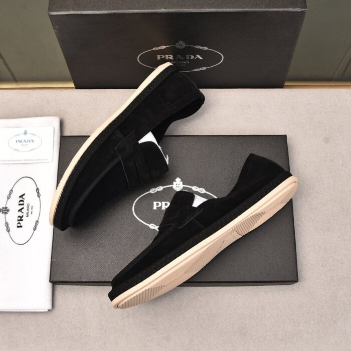 Prada Men Flat Loafers Suede Leather Black - Image 6
