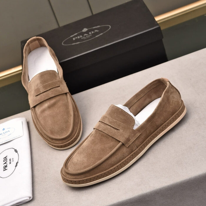 Prada Men Flat Loafers Suede Leather Brown - Image 2