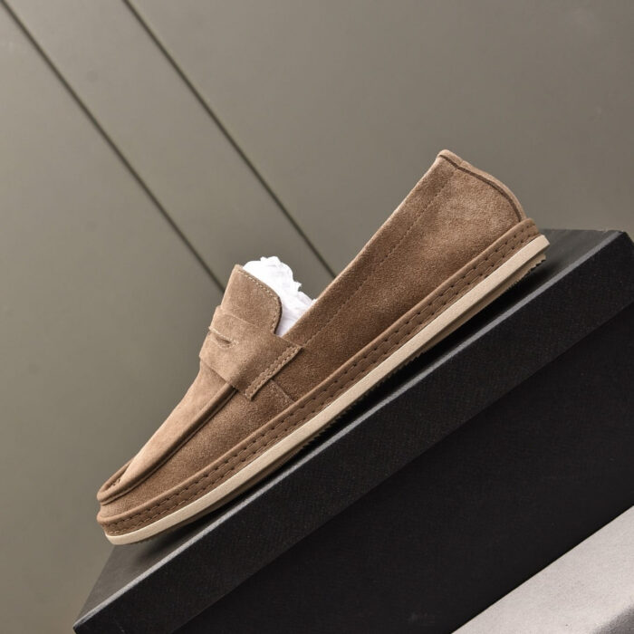 Prada Men Flat Loafers Suede Leather Brown - Image 3