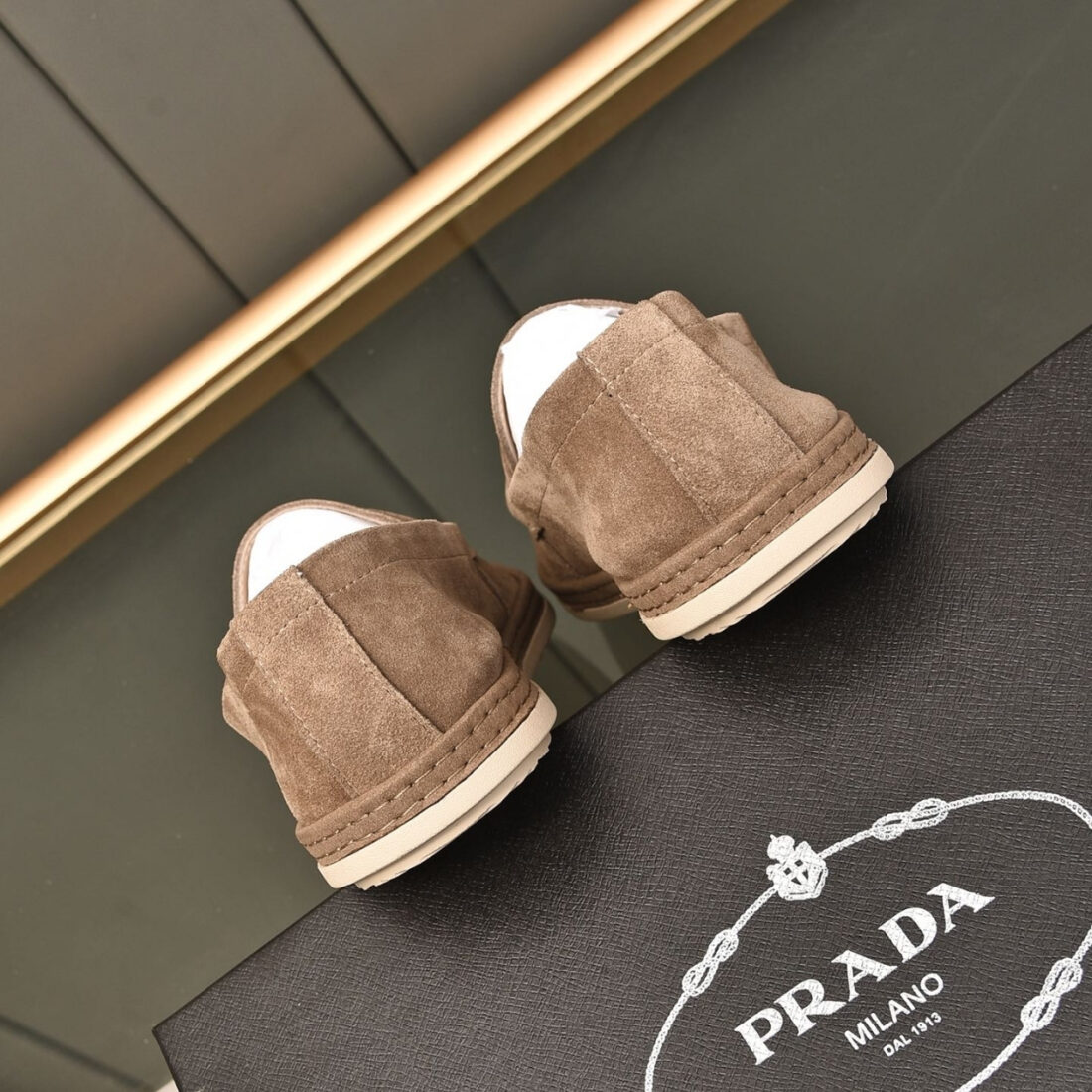 Prada Men Flat Loafers Suede Leather Brown - Image 4
