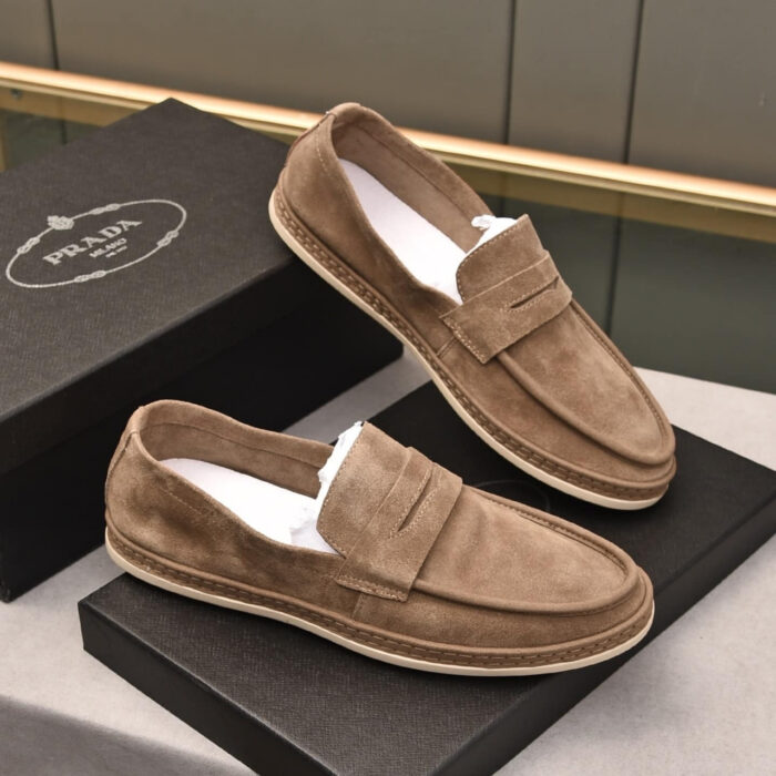 Prada Men Flat Loafers Suede Leather Brown - Image 5