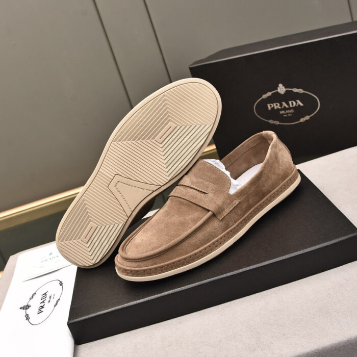 Prada Men Flat Loafers Suede Leather Brown - Image 6