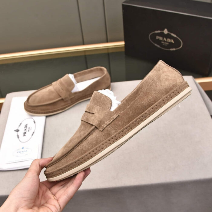 Prada Men Flat Loafers Suede Leather Brown - Image 7