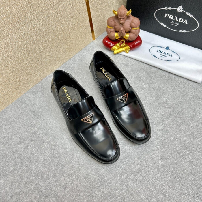 Prada Brushed Leather Loafers Triangle Black 2Db180 P39 F0002 F G001 - Image 2