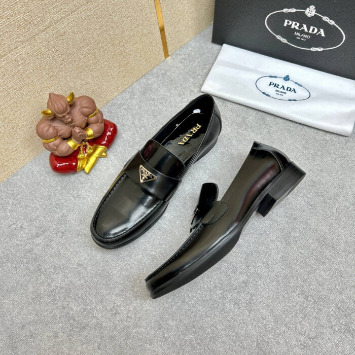 Prada Brushed Leather Loafers Triangle Black 2Db180 P39 F0002 F G001 - Image 3