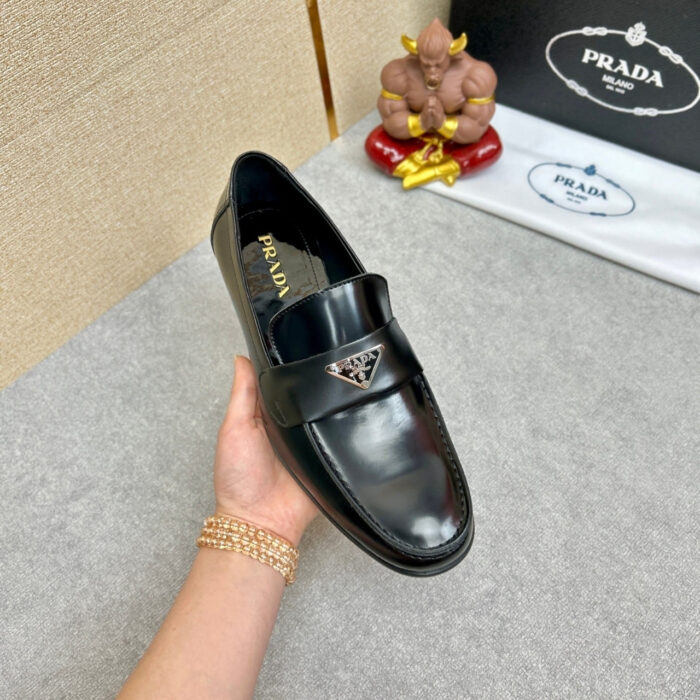 Prada Brushed Leather Loafers Triangle Black 2Db180 P39 F0002 F G001 - Image 4