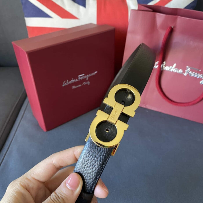 Salvatore Ferragamo Gancini Black Leather Belt With Gold Metal Buckle 2.5Cm - Image 3