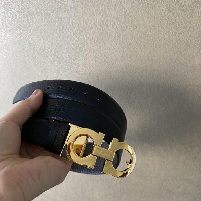 Salvatore Ferragamo Gancini Black Leather Belt With Gold Metal Buckle 2.5Cm - Image 4