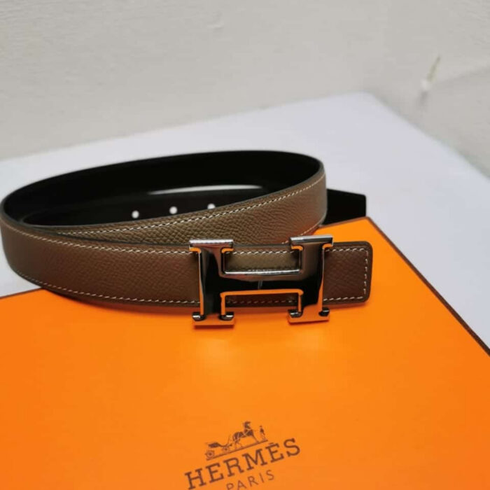 Hermes Belt Togo Swift Silver Buckle Brown 2.4Cm - Image 2