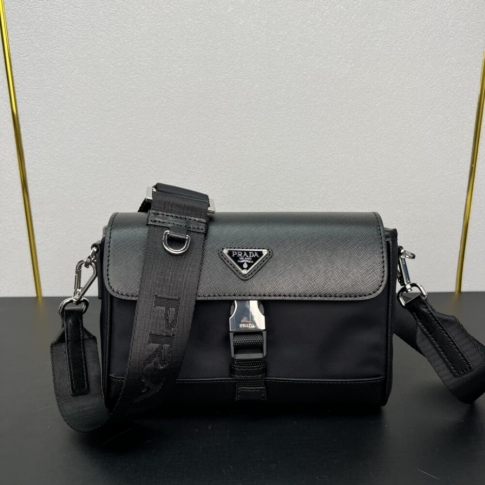 Prada Re Nylon And Saffiano Shoulder Bag Black 20Cm 2VD053 2DMH F0002 V OOO - Image 2