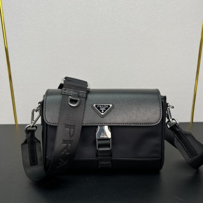Prada Re Nylon And Saffiano Shoulder Bag Black 20Cm 2VD053 2DMH F0002 V OOO - Image 2