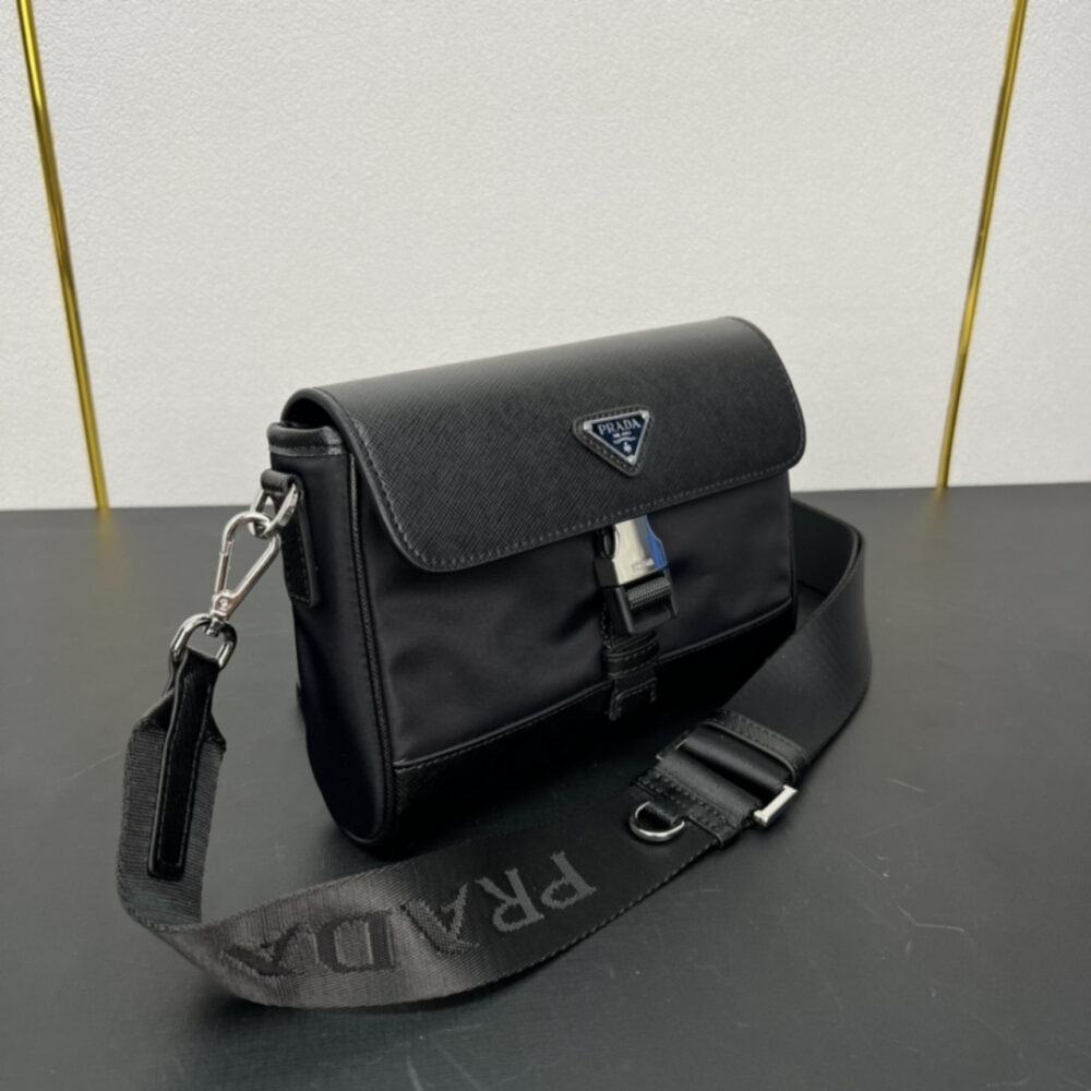 Prada Re Nylon And Saffiano Shoulder Bag Black 20Cm 2VD053 2DMH F0002 V OOO - Image 3