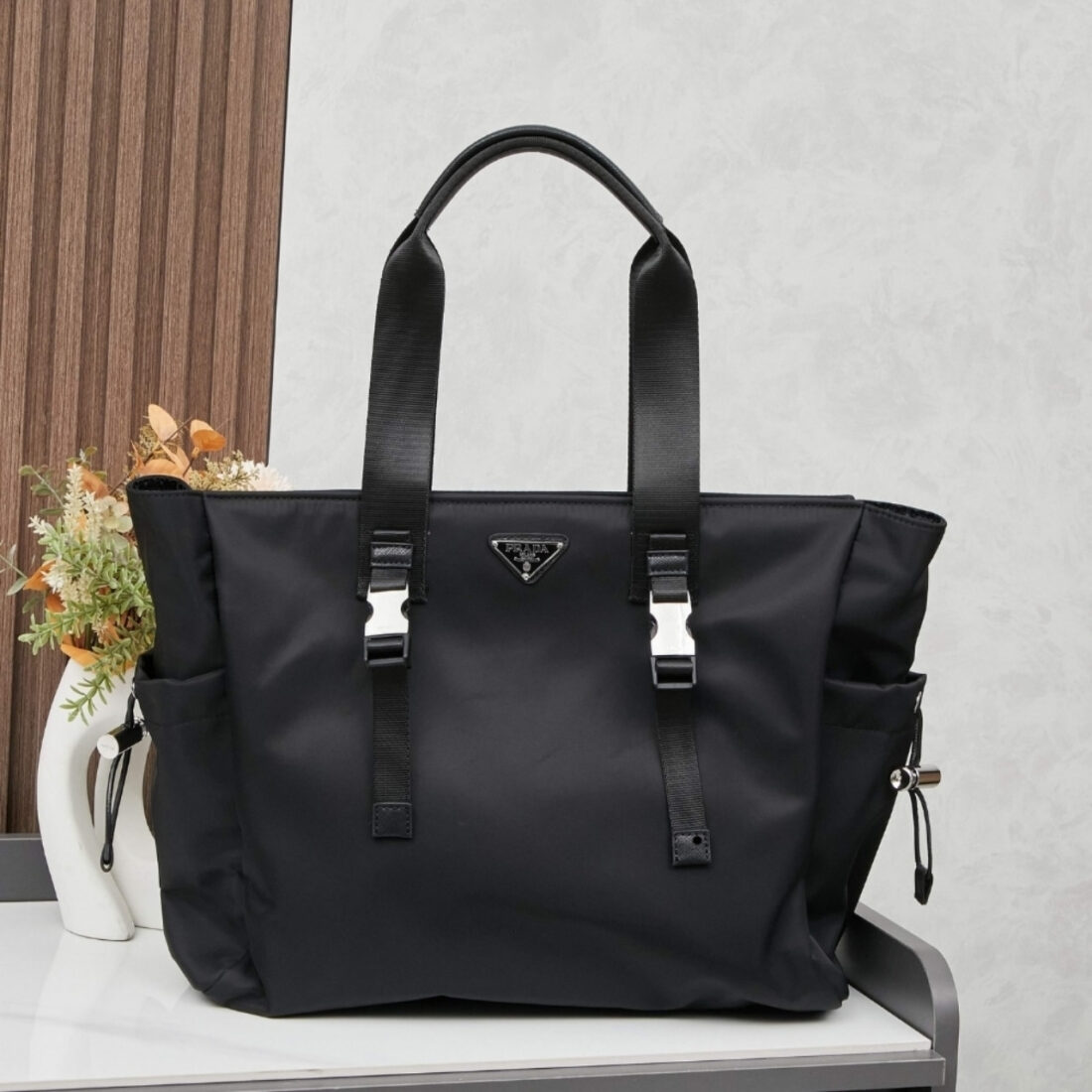 Prada Re Nylon And Saffiano Tote Black 39Cm VG042 2DMG F0002 V MON - Image 2