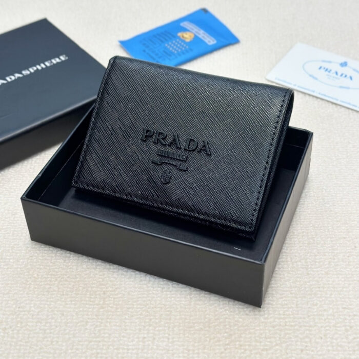Prada Bii Fold Saffiano Leather Wallet Black 11 cm - Image 2